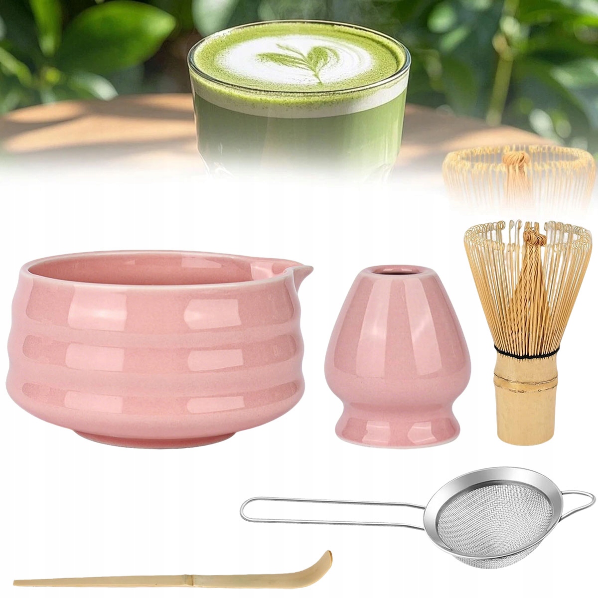 5x Bambusowy Zestaw Prezentowy Do Herbaty Matchy Chashaku Trzepaczka Łyżka