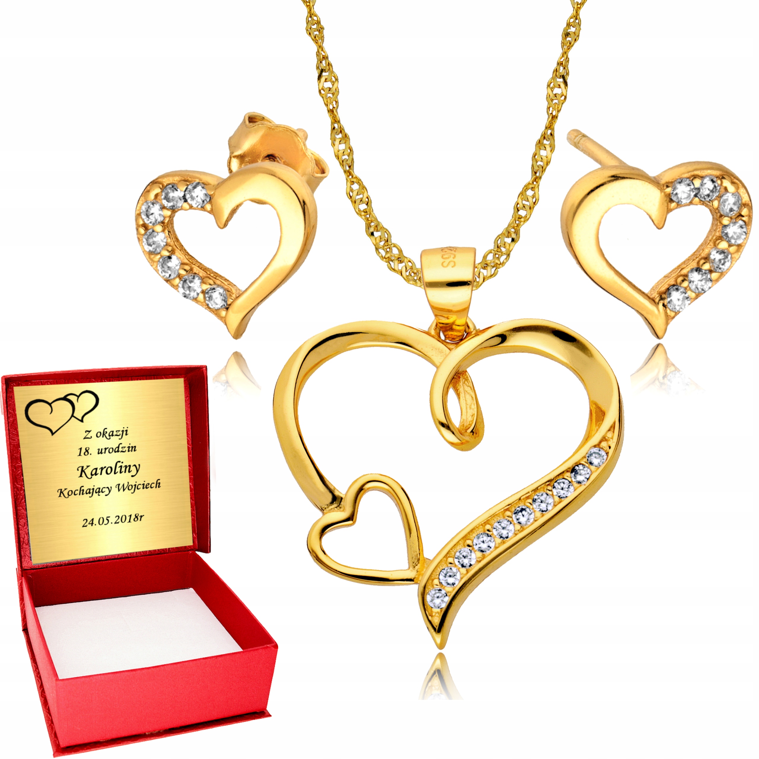 

Złoty Łańcuszek 925 Serce Kolczyki Komplet