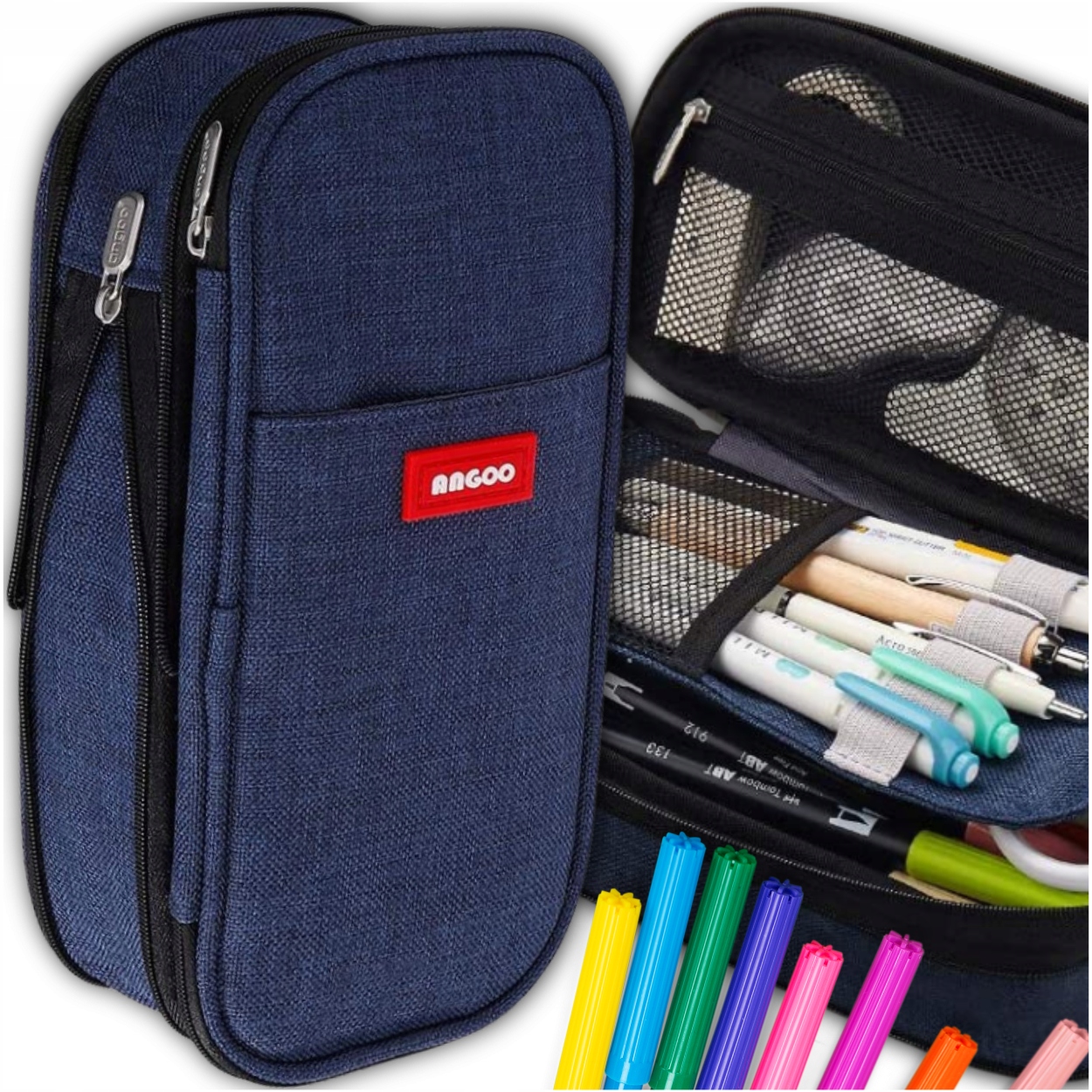 PIÓRNIK SZKOLNY DO SZKOŁY GRANATOWY DO PLECAKA TORNISTER 3W1 22cm ORGANIZER Stan opakowania oryginalne