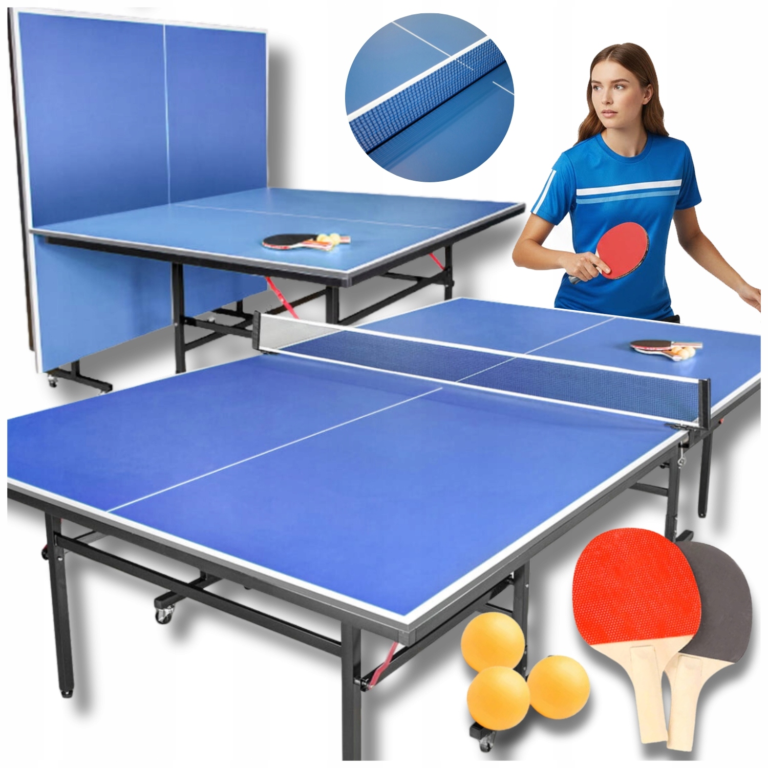 Zestaw składany stół do ping ponga tenisa stołowego siatka paletki rakiety