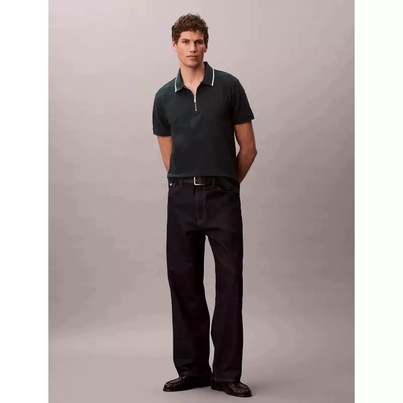 Polokošile Ss Tipped Zip Pique v tmavě zelené barvě Calvin Klein L