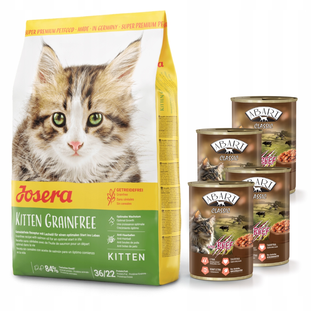 Levně Josera Kitten grain free 10kg 4x Abart konzerva pro kočky s hovězím masem 415g