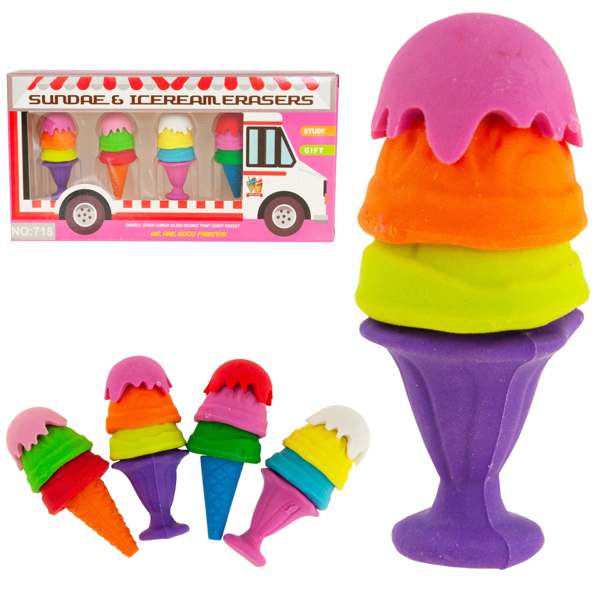 

Zestaw Gumek Gumki Do Ścierania Mazania Lody 4szt