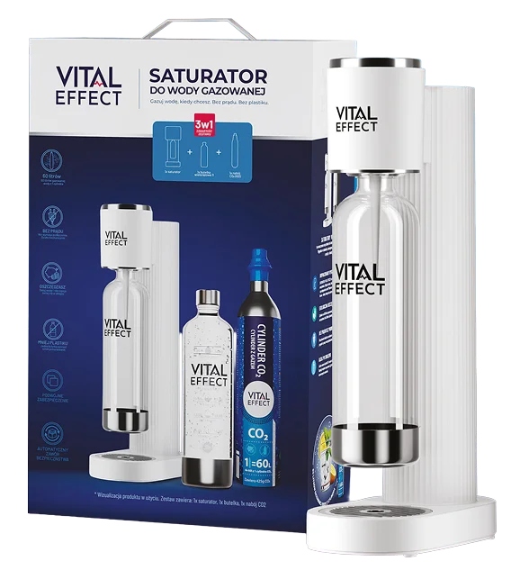 Vital Effect Komplet Saturator, Butelka I Cylinder CO2 Biały