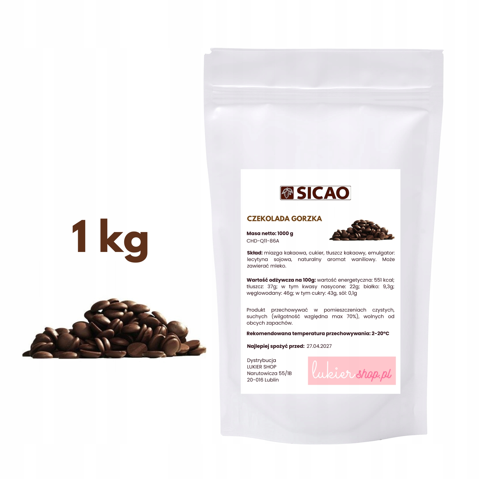 Levně Hořká čokoláda – dezertní – pro fondue fontány – Sicao – 1000 g – 1 kg