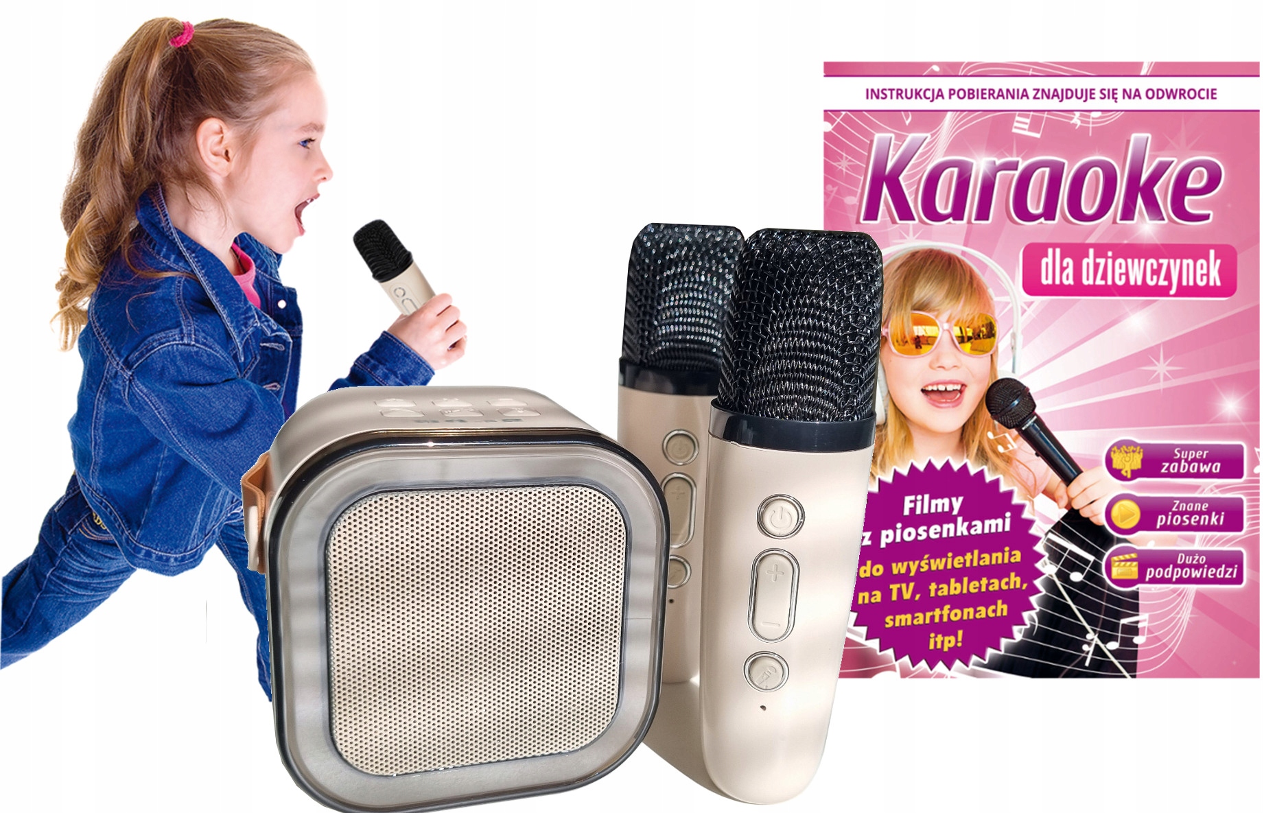 Solidny Głośnik Bezprzewodowy Z Dwoma Mikrofonami Karaoke dla dziewczynek