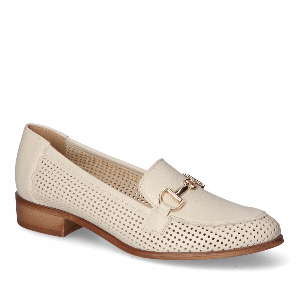 Kožené mokasíny Gamis Dámské Ažurové Světle béžové Zlaté ozdoby 36