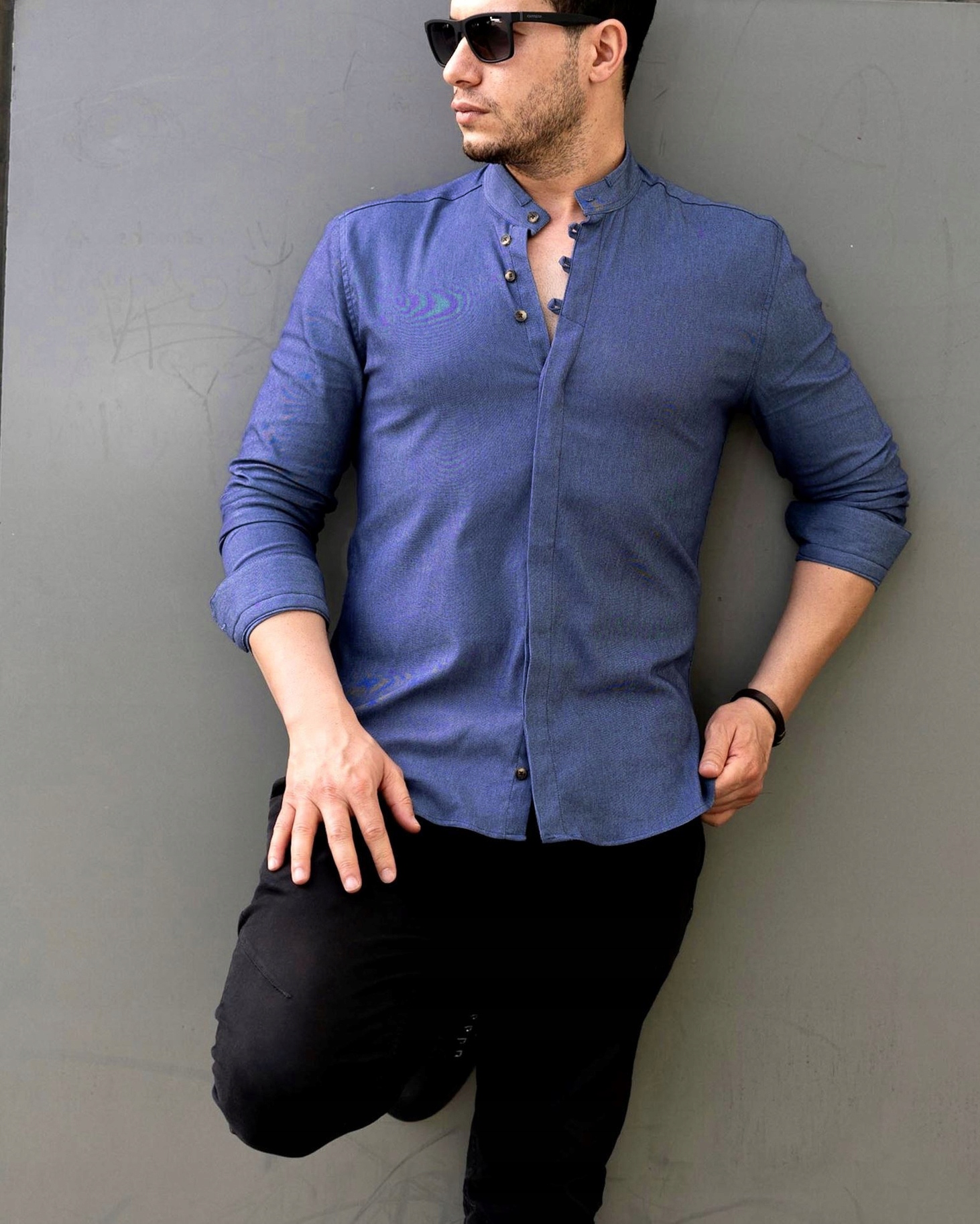 Koszula Męska Bawełniana Stójka Codzienna Casual Rozmiar L