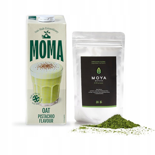 Zestaw Moya Matcha Codzienna 100g Moma Napój owsiany o smaku pistacjowym