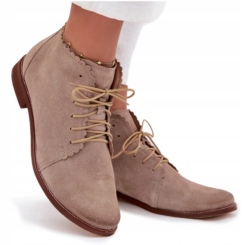 Kotníkové Boty Na Plochém Podpatku Se Šněrovacím Zipem Cappuccino 38