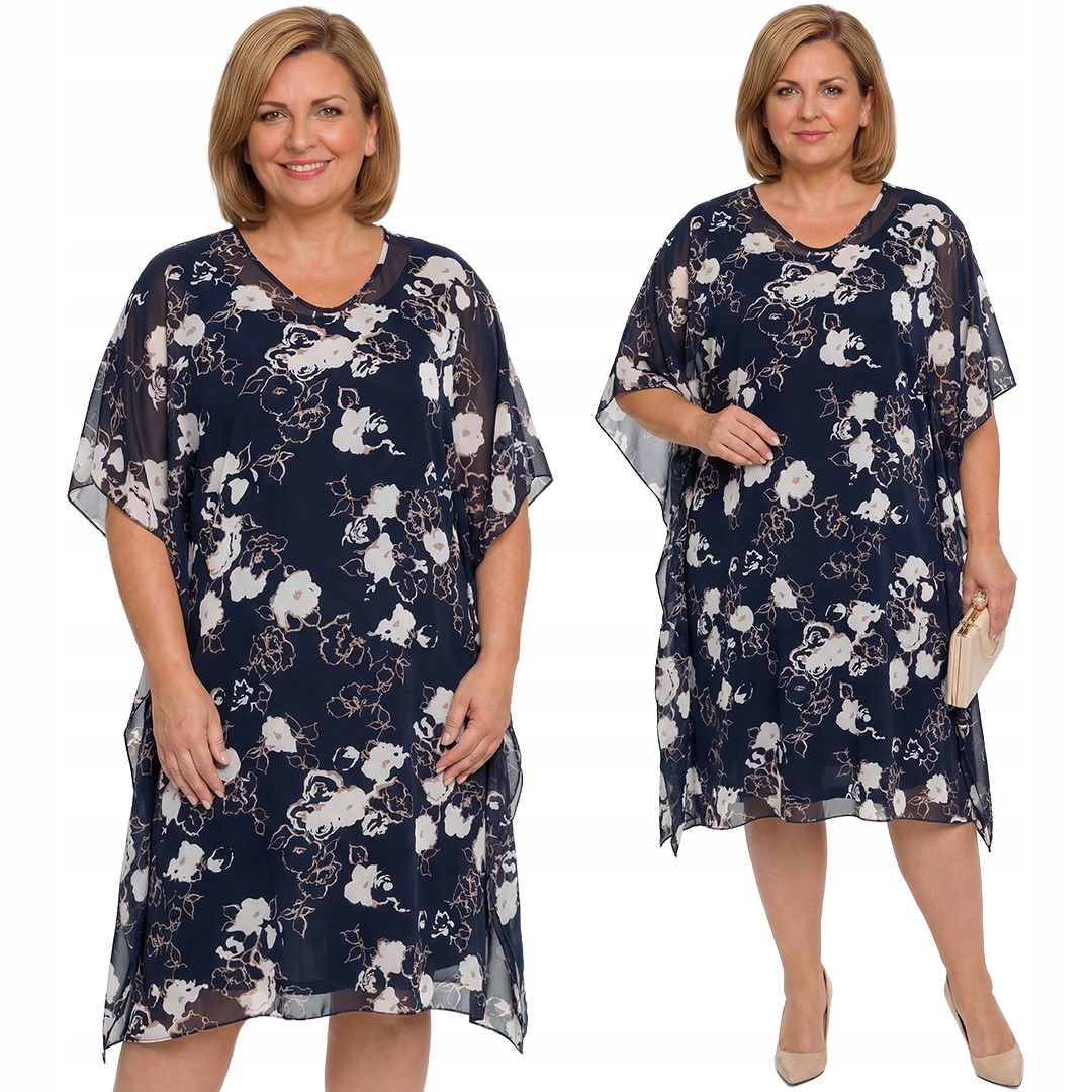 Tmavě modrá šaty s béžovým vzorem plus size velikost 64