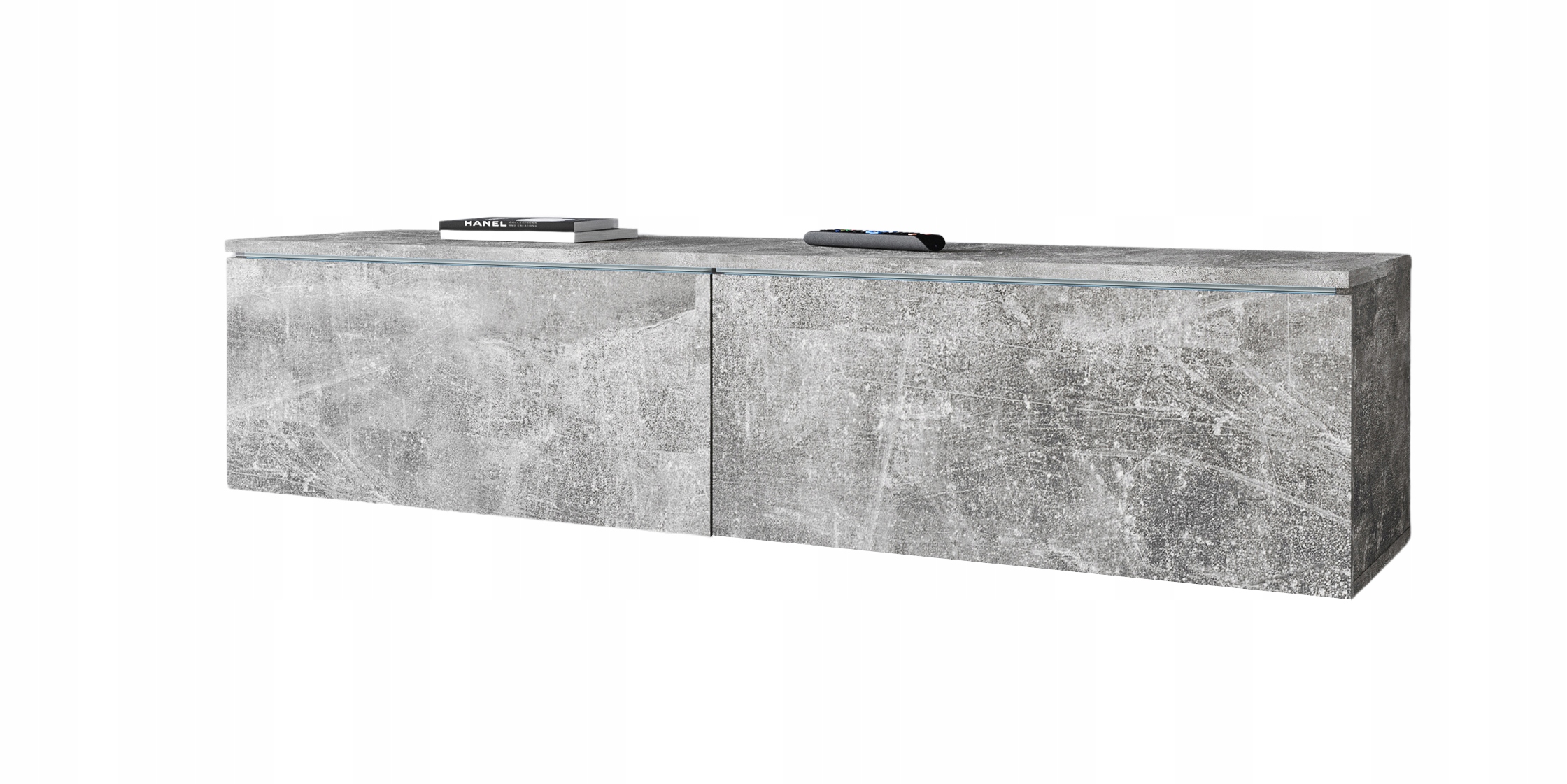 Rtv skříňka 140 cm 2-dveřová bezúchytková, stojící/závěsná, betonová, s Led