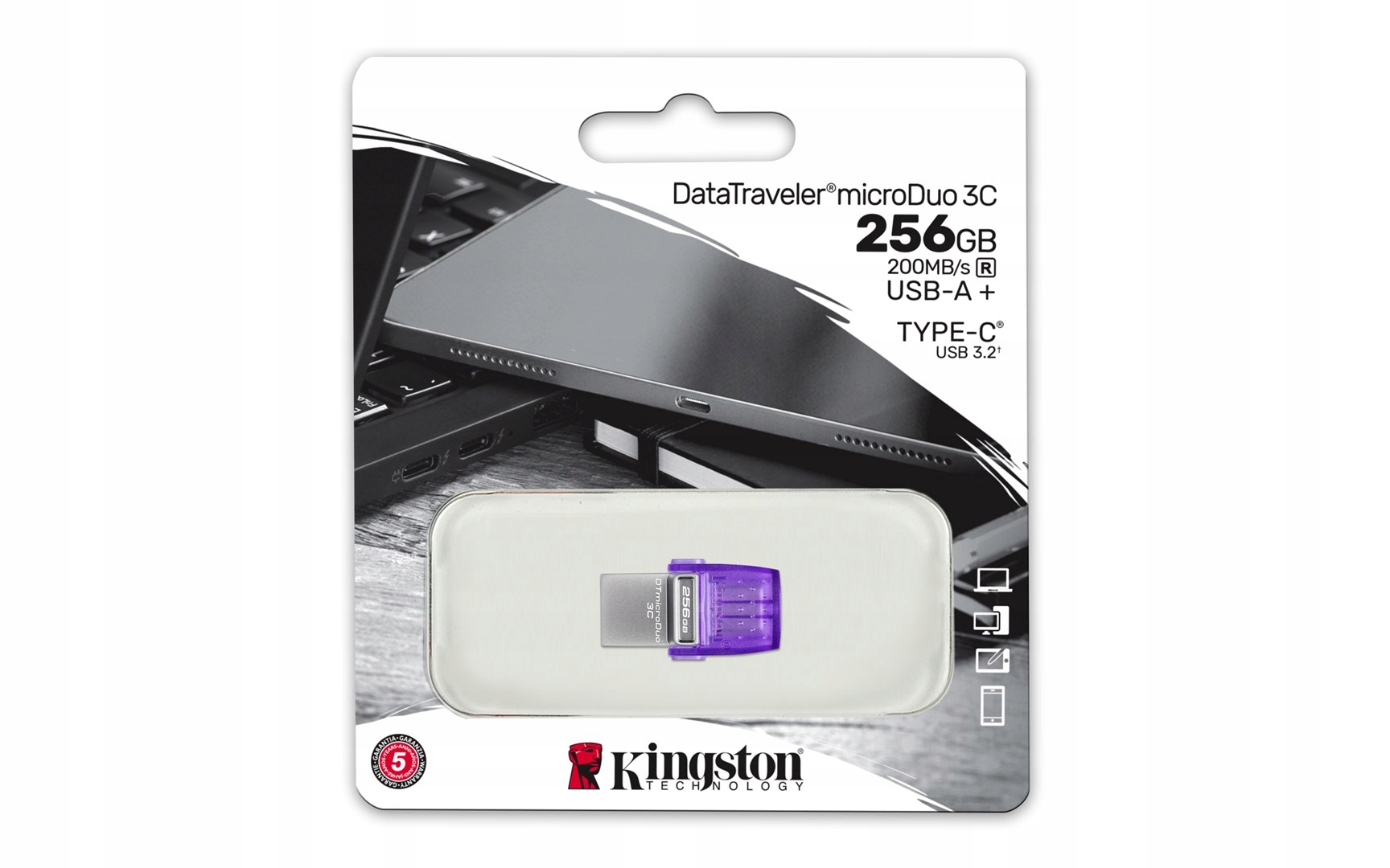 KINGSTON FLASH 256GB USB3.2 DataTraveler microDuo3C Interfejs USB 3.0 USB 3.1 typ C