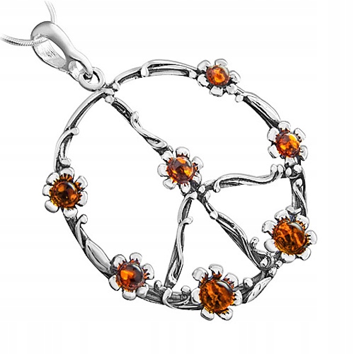 Stříbrný velký přívěsek Pacifka květiny s Jantarem stříbro Ag 925 přívěsek