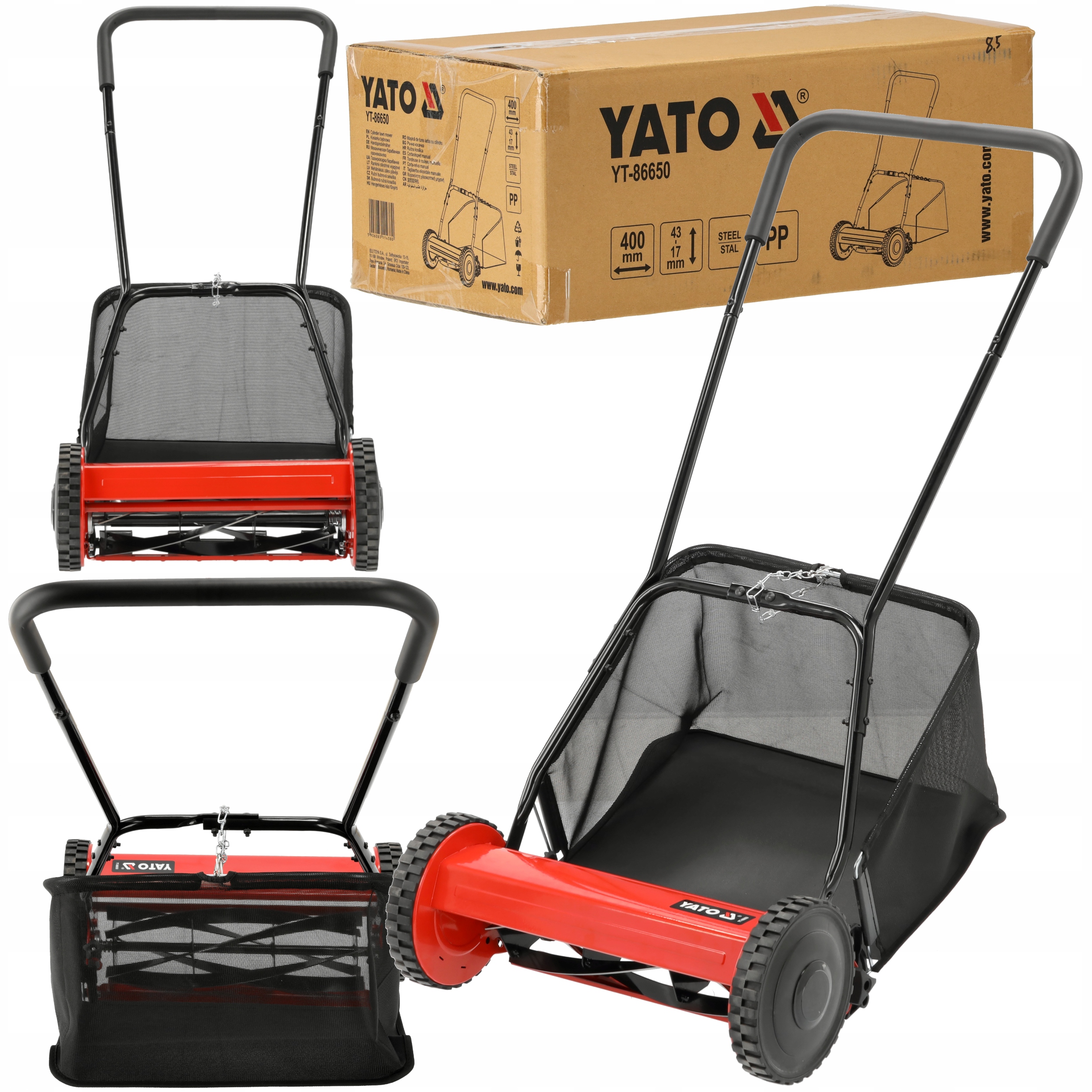 Yato Kosiarka Ręczna Bębnowa 40CM Do Trawy Kosz 27L Z Regulacją 17-43MM