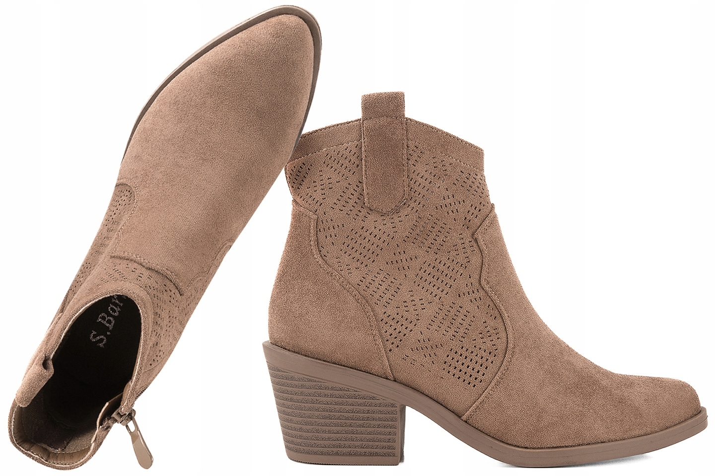 S.barski HY52-537 Ažurové Dámské Kotníkové Boty Kovbojské Boty Semišové Eko béžové 40 Béžová
