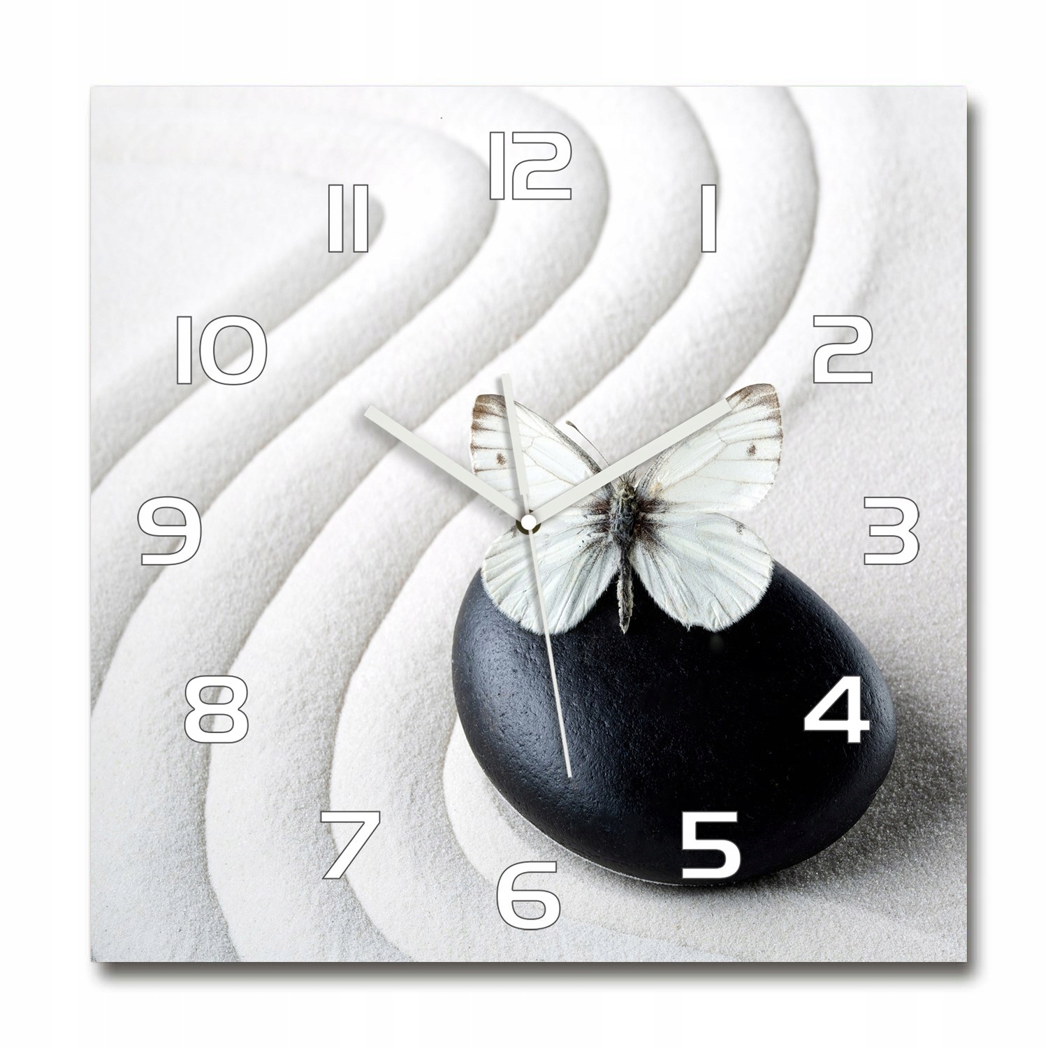

Wiszący szklany zegar Kamień zen i motyl 60x60 cm