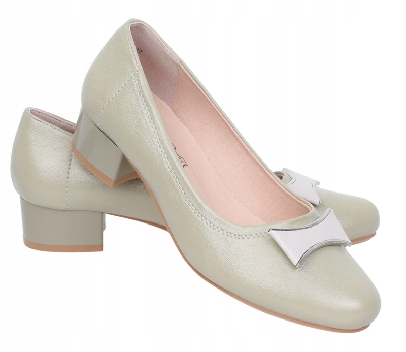 Oliwkowe czółenka damskie komfortowe i na niskim obcasie Jezzi