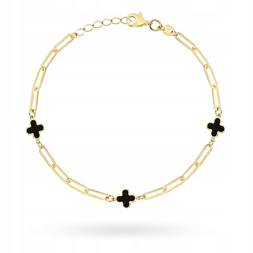 Zlatý náramek 585 Široké články s 20 cm Černými květy 2.35 g