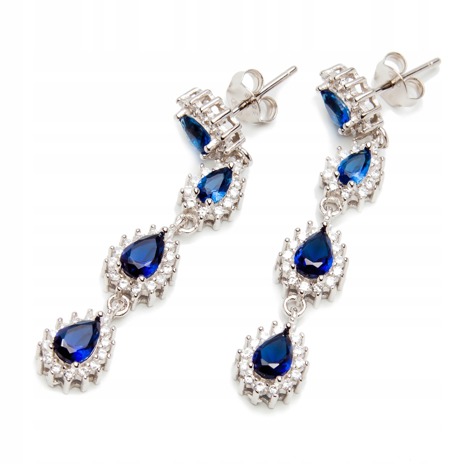 Stříbrné náušnice 925 visící s modrými zirkony