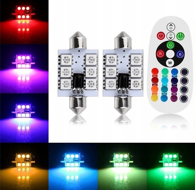 Żarówki Led Rgb C5W 36MM 5050 Smd Pilot 5 Trybów Kolorowe