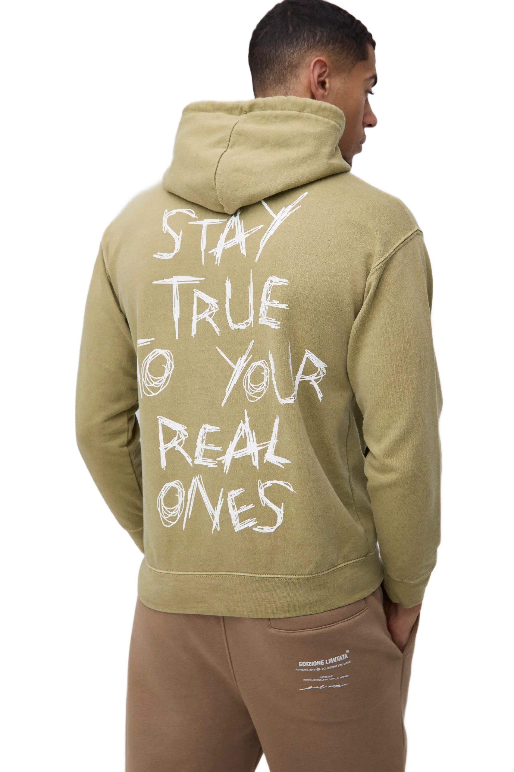 Boohooman Pánská Mikina S Kapucí Khaki S Potiskem Na Zádech Z3A