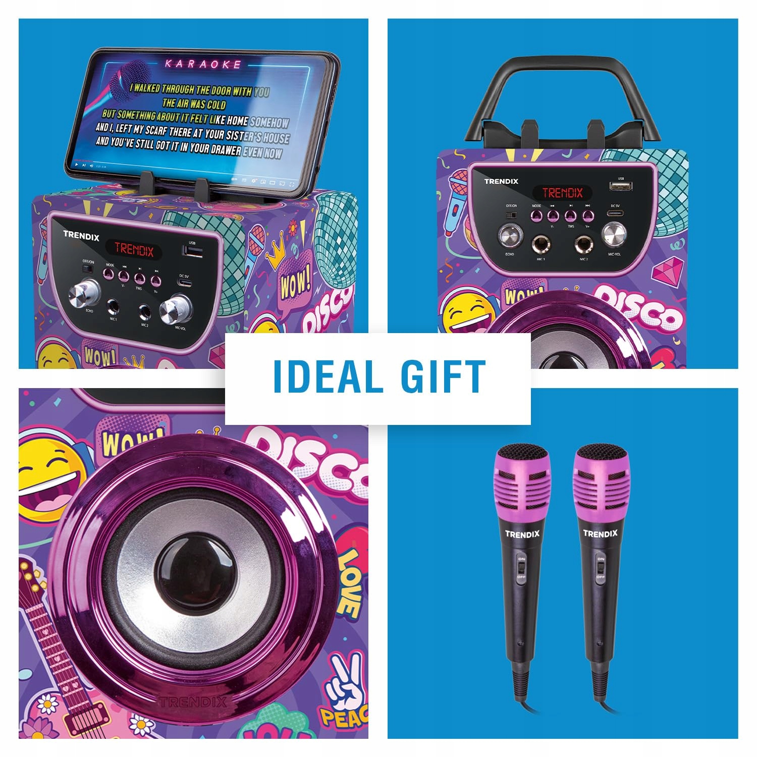 TRENDIX Karaoke Dla Dzieci Różowy Zestaw Z 2 Mikrofonami USB Bluetooth — miniatura 2