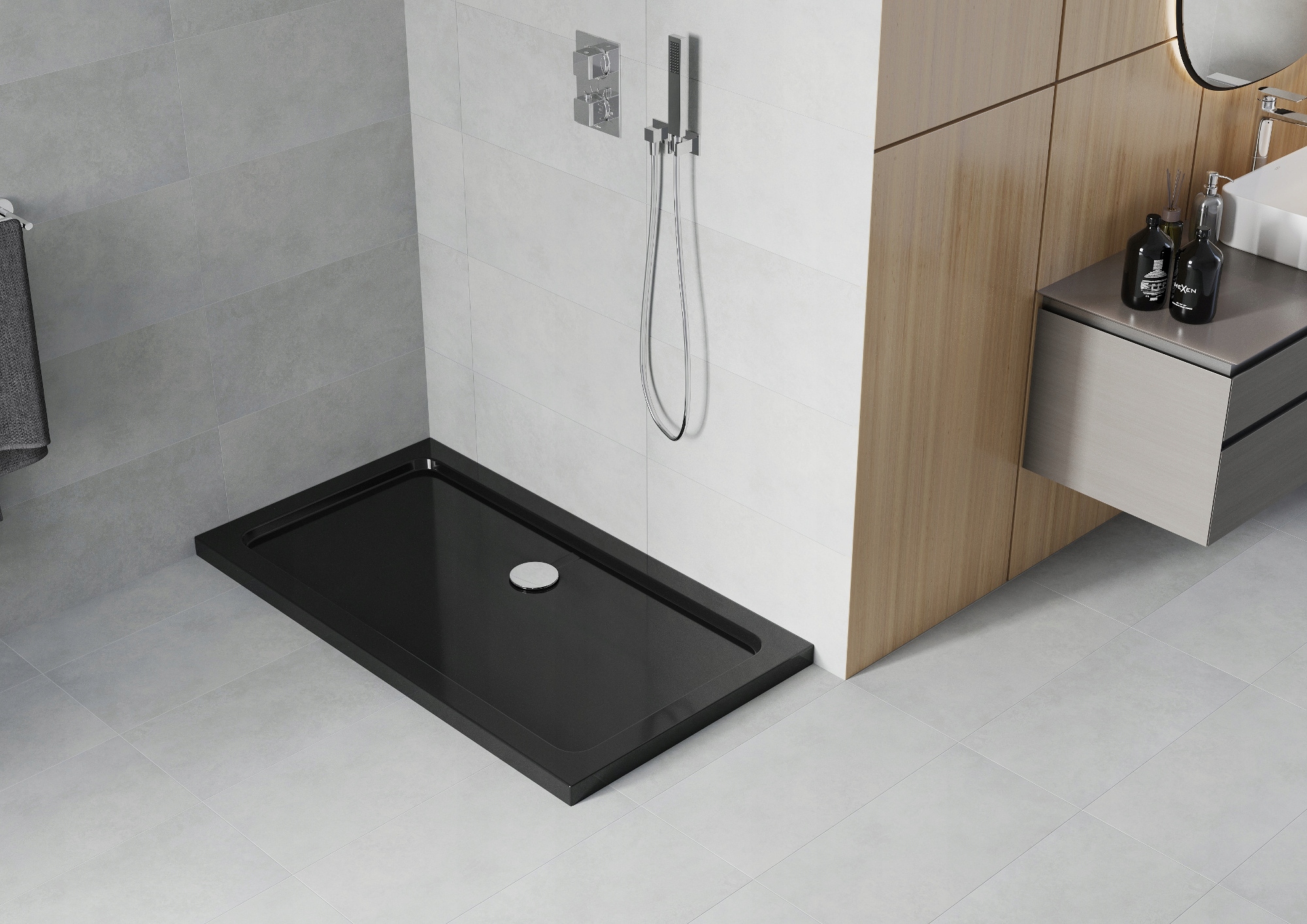 MEXEN FLAT BRODZIK PROSTOKĄTNY SLIM 140x70 CZARNY Szerokość 140 cm