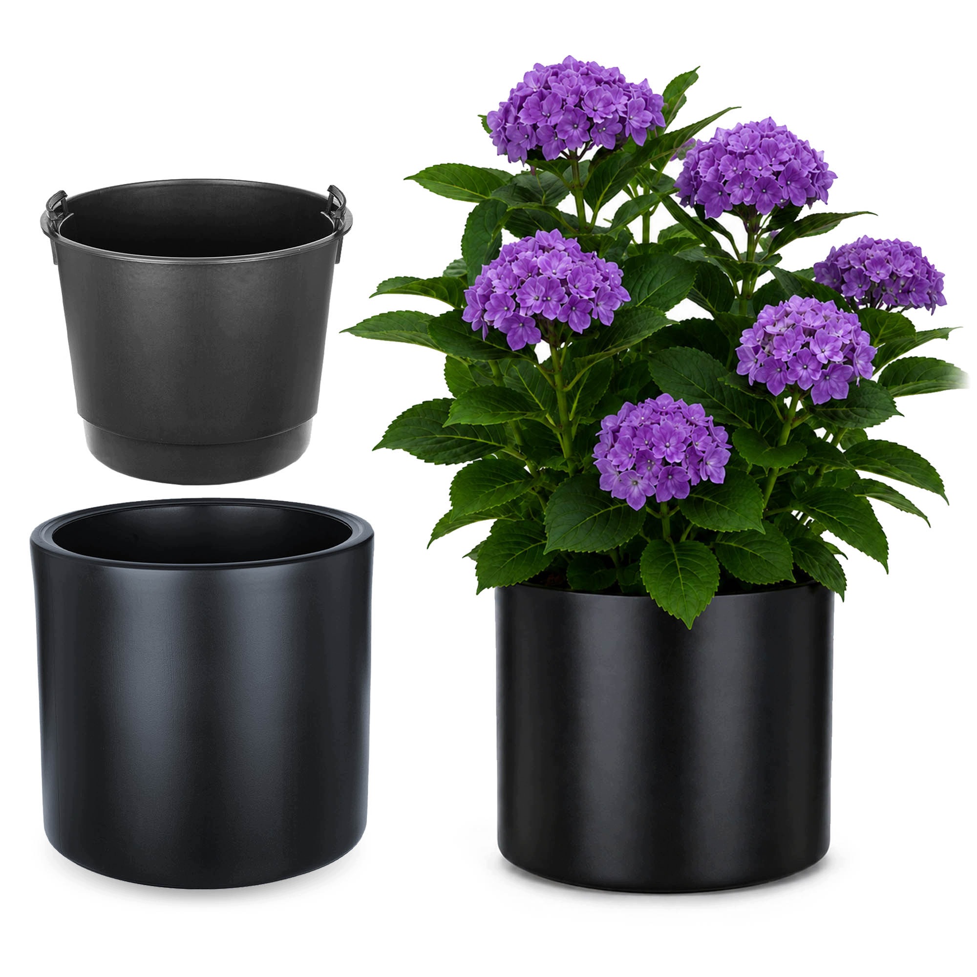 Doniczka Na Kwiaty Z Wkładem 74L 47x45cm Donica Okrągła Antracyt Plastikowa