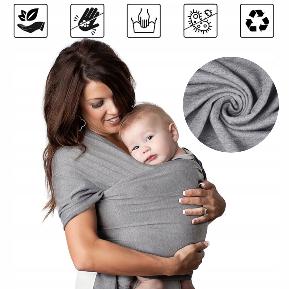 CHUSTA DO NOSZENIA NIEMOWLĄT NOSIDEŁKO MATERIAŁOWA SZARA DLA RODZICA