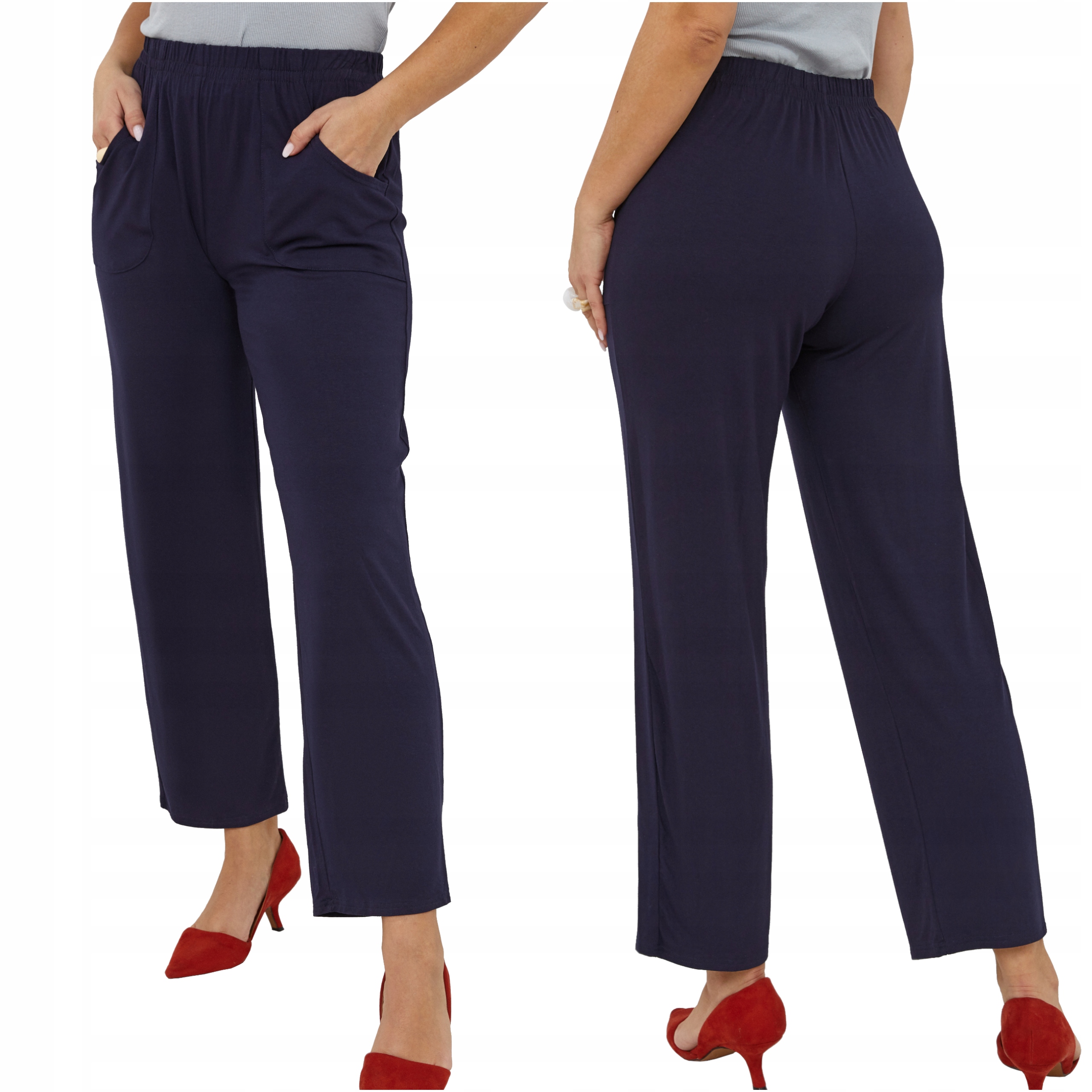 Dámské kalhoty Široké Vysoký pas Velké Rovné Plus Velikost Na Gumičce s Gumičkou