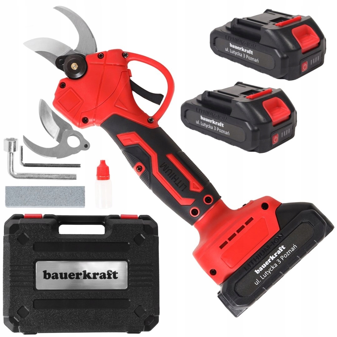 Zahradní nůžky na větve, 2 akumulátory, červená barva