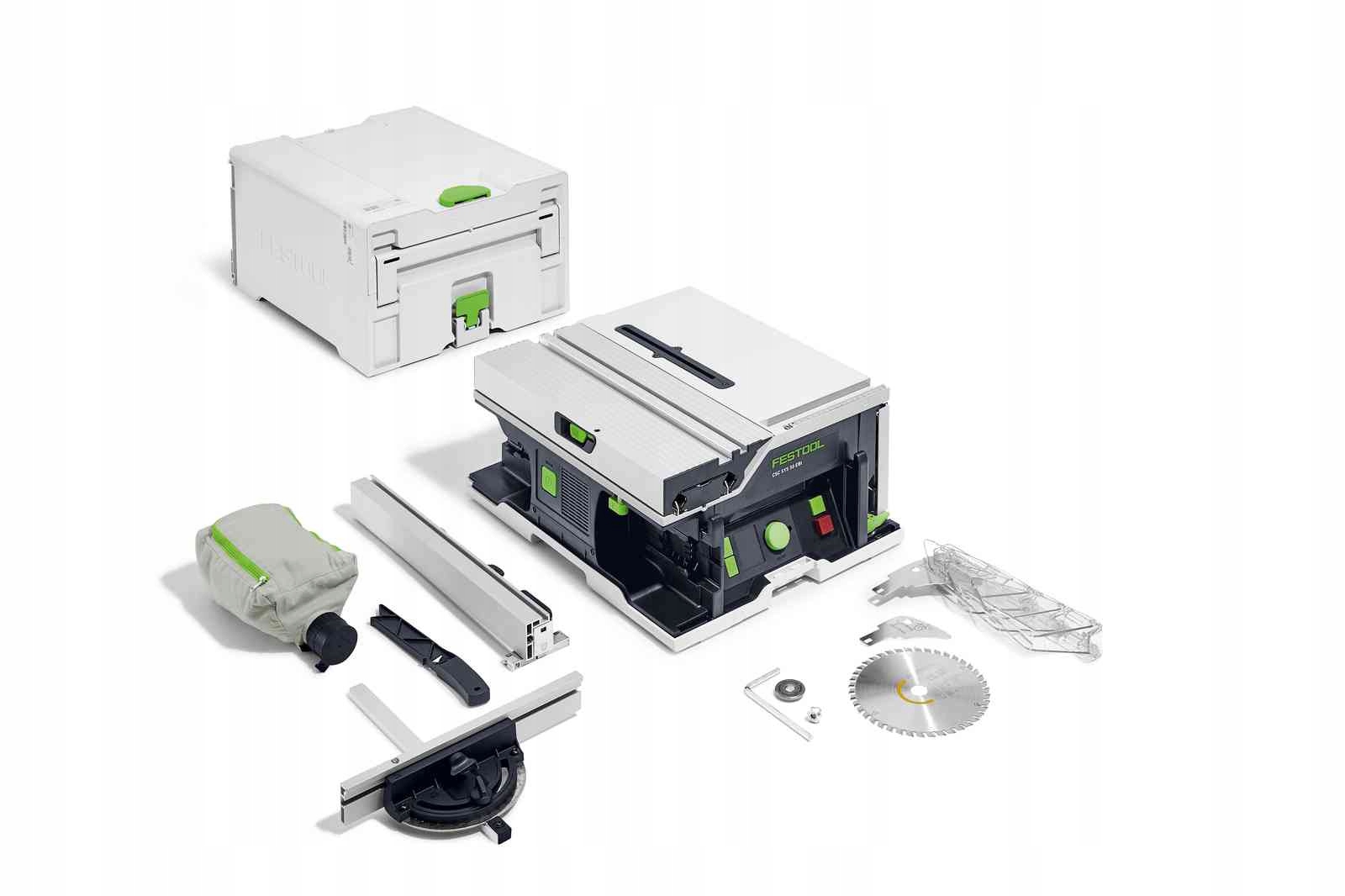Akumulatorowa stołowa pilarka tarczowa Festool CSC SYS 50 EBI-Basic w kolorze czarno-białym