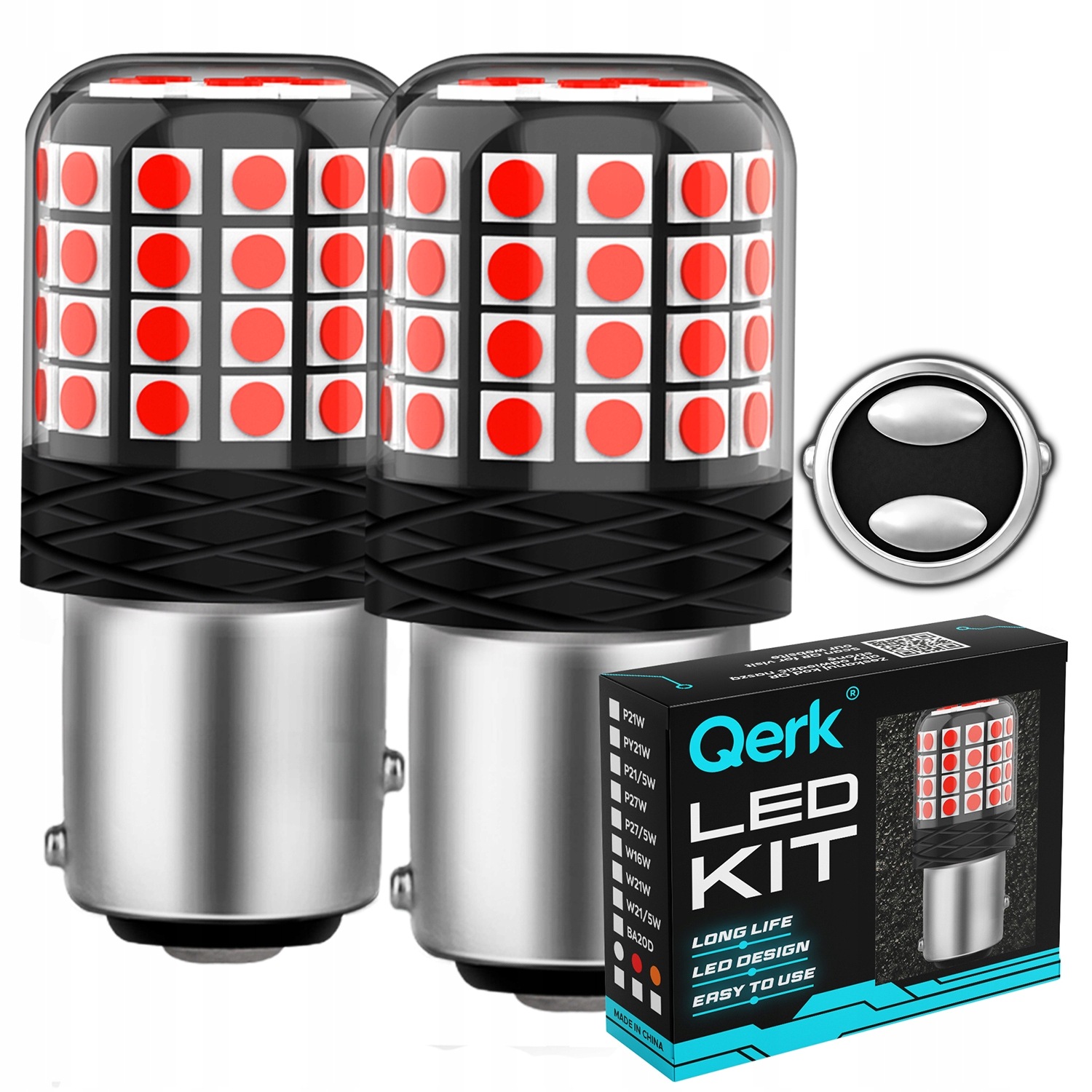 Żarówki Led P21/5W Qerk A2200 Czerwona Dwuwłóknowa Can kpl. (2 szt.)