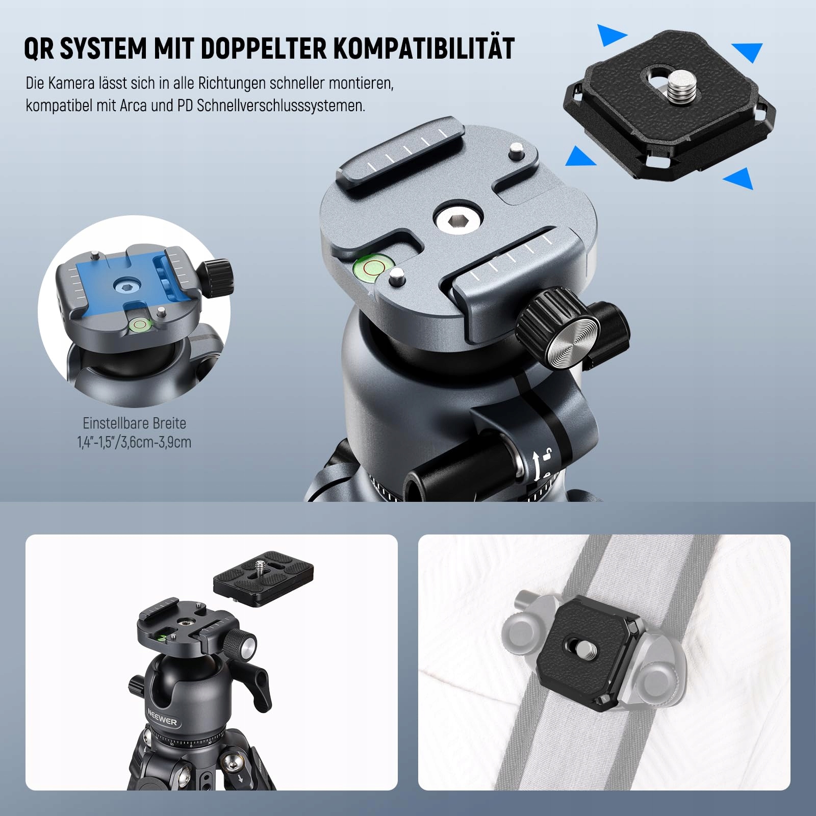 NEEWER LITETRIP LT38 Statyw Kamera 155cm Włókno Węglowe 360° Arca QR — miniatura 5