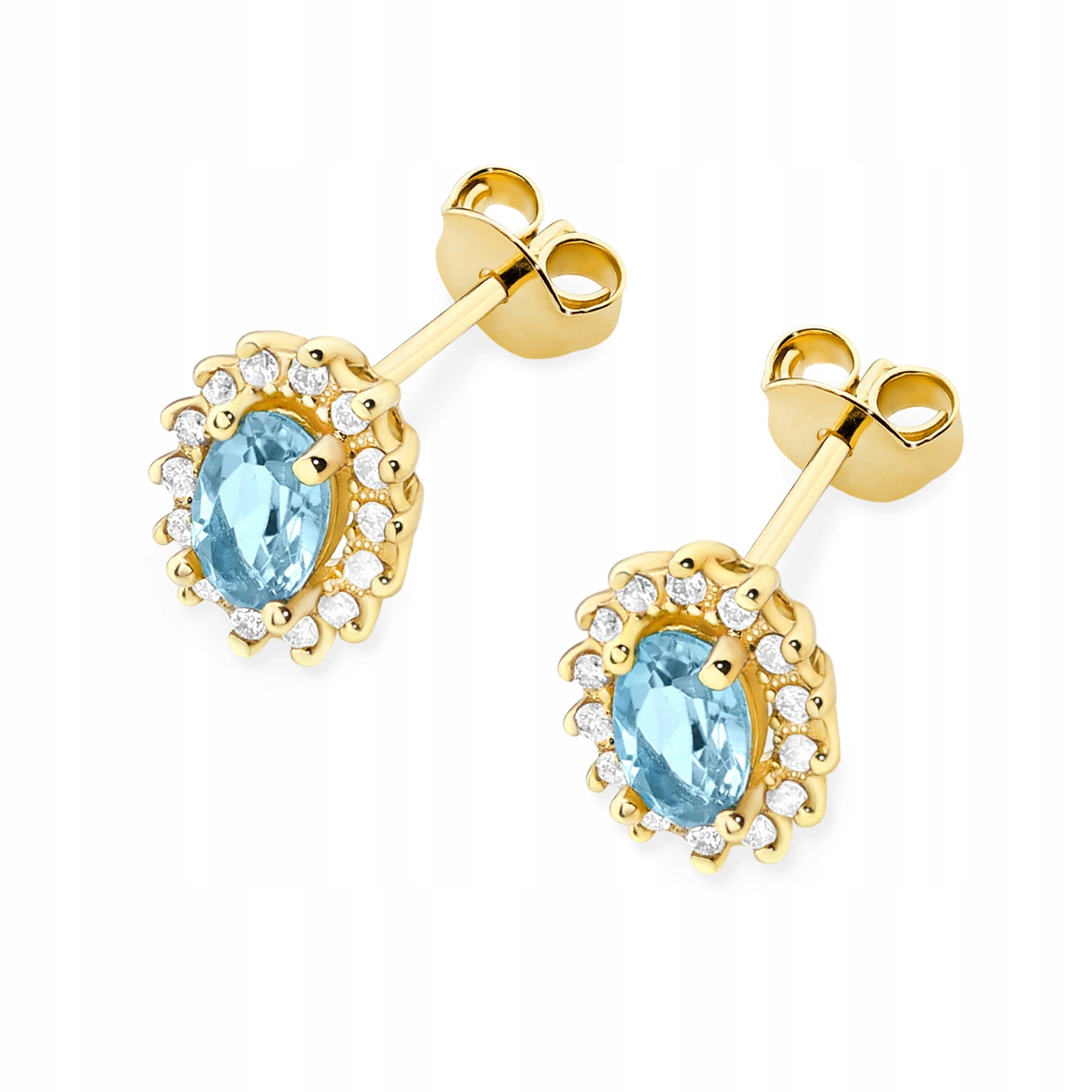 Zlaté Náušnice 585 S Diamanty A Topazem 0,50ct, Drahokam, Elegantní
