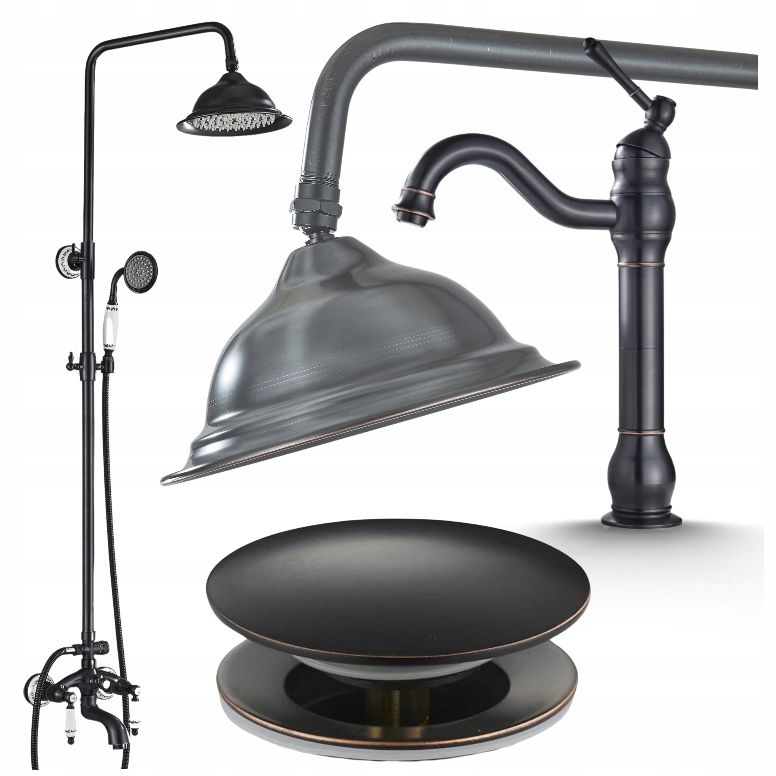 Čierny retro sprchový set s dažďovou sprchou Komplet Do Kúpeľne