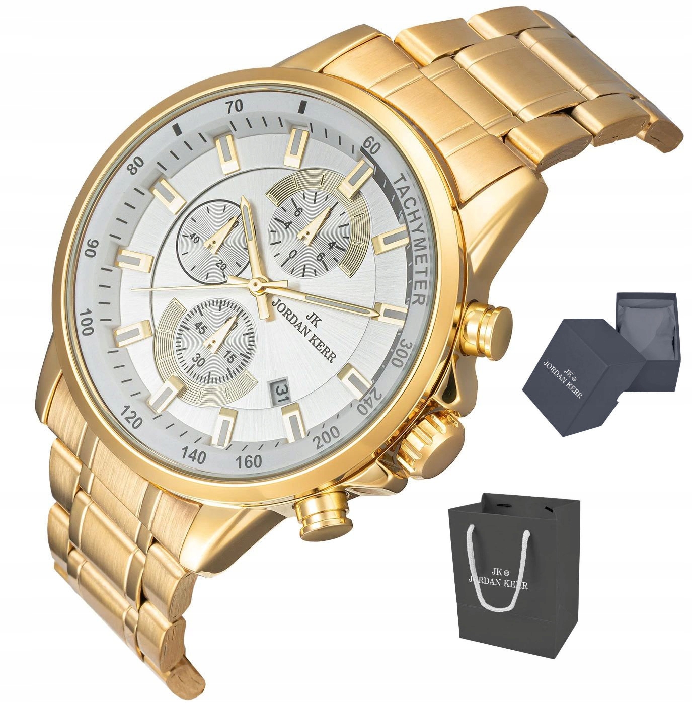 Pánské Elegantní Zlaté Hodinky Jordan Kerr Chronograf L1075 Ipg Bt 46 mm