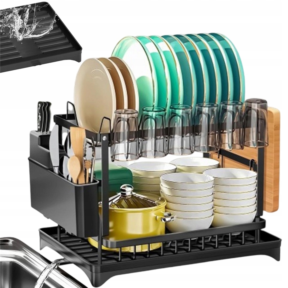Levně Odkapávač Na Nádobí Odkapávač Na Příbory Velký, Dvouúrovňový, Stojící, Černý