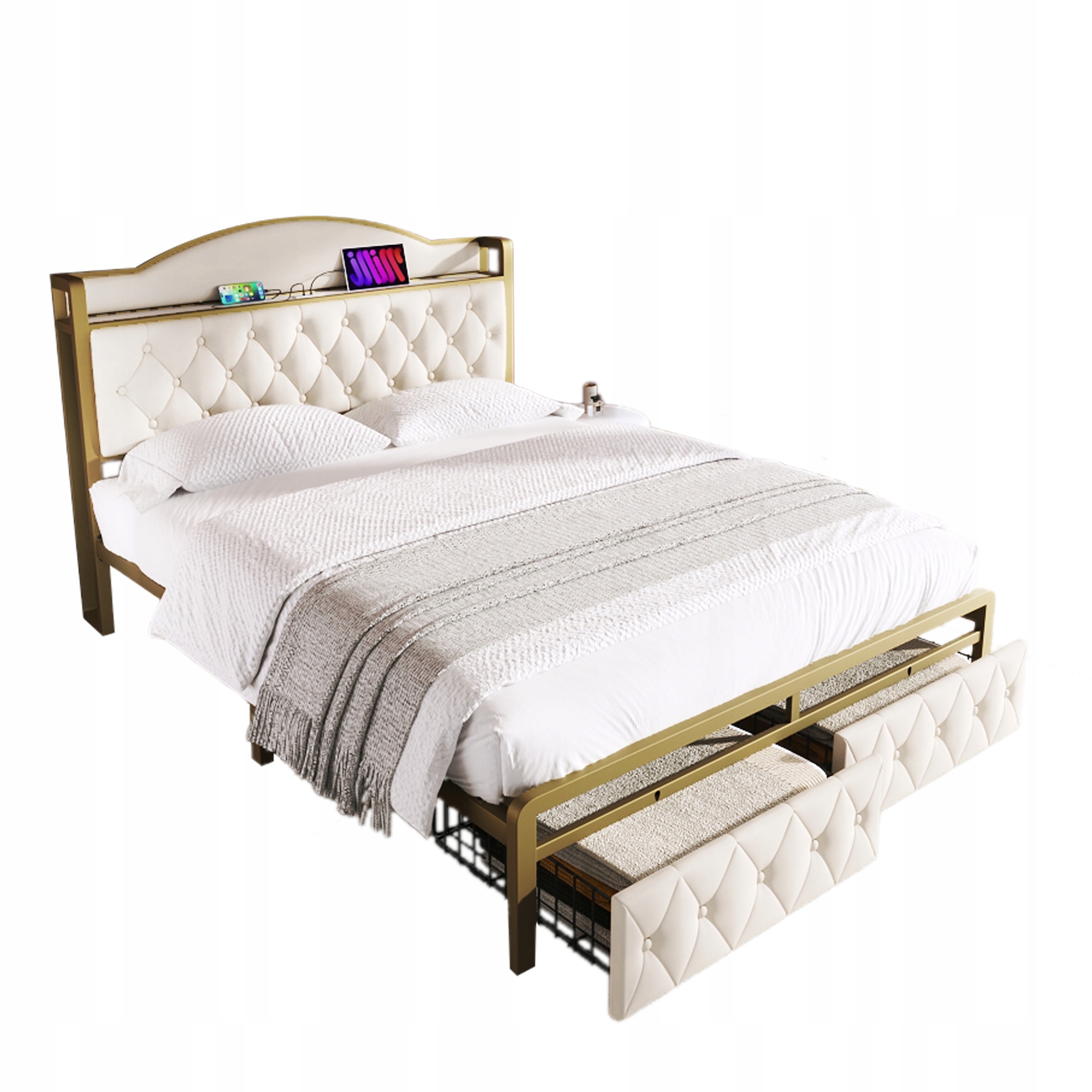 Čalouněná dvojitá postel Usb typu C šuplík 140 x 200 cm Matrace