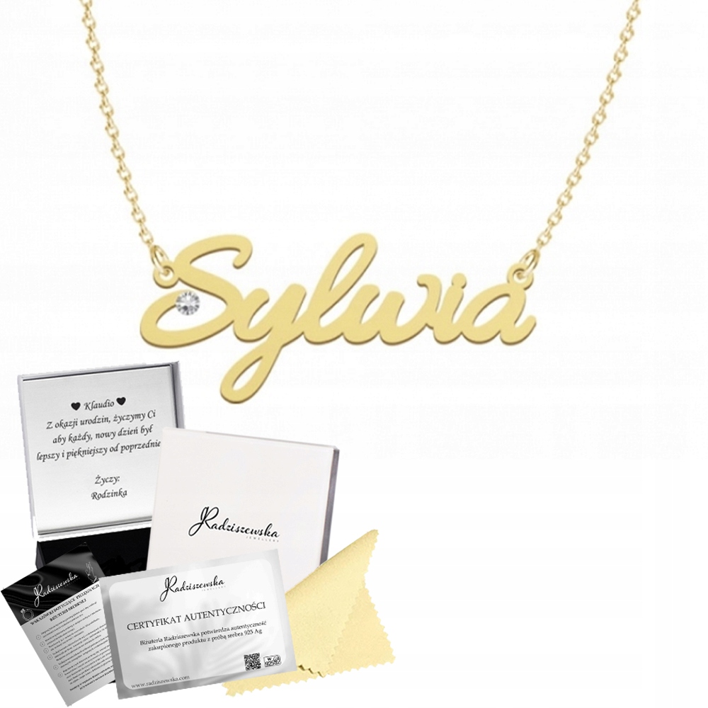 Zlatý Náhrdelník se Jménem Sylvie Řetízek Stříbro 925 Dedikace Bonus