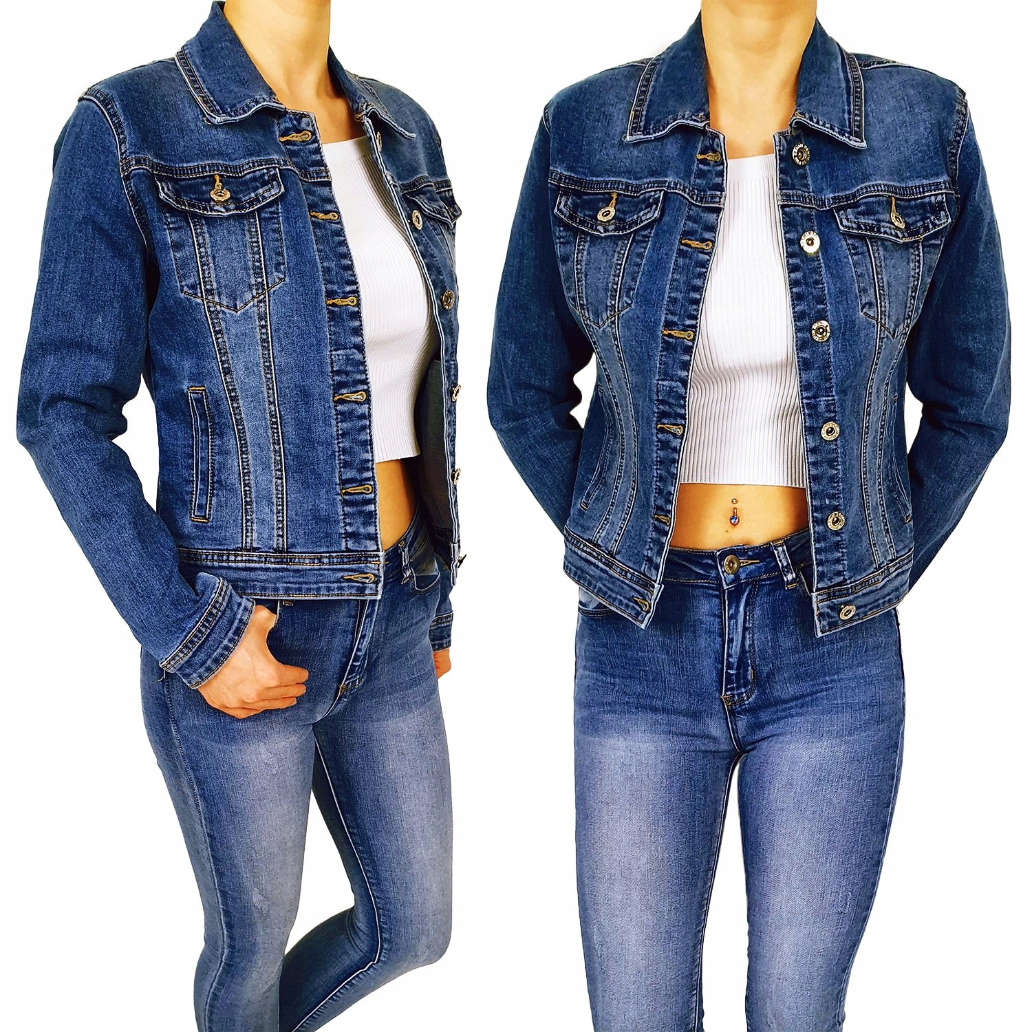 Klasyczna Katana Jeansowa Kurtka Damska Plus Size Blue