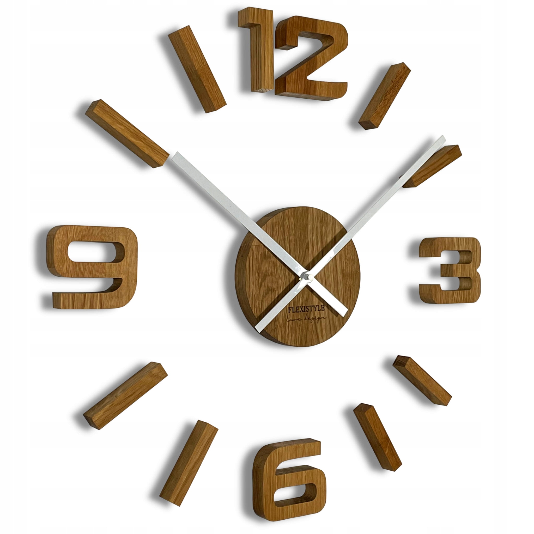 Dřevěný dubový nalepovací nástěnný hodinový stroj Eko 75 cm, velký, do obývacího pokoje, bílý