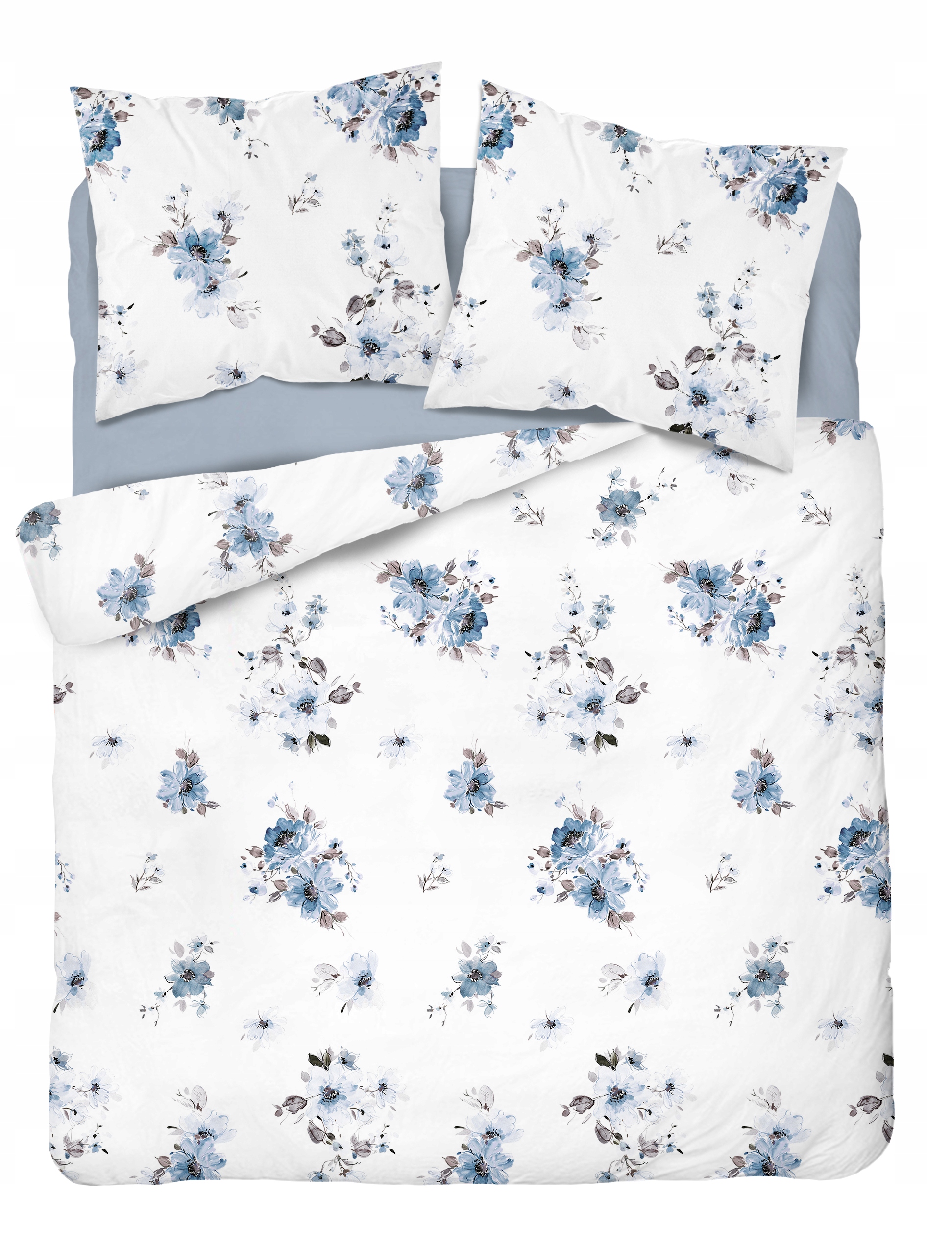 

Pościel satynowa satyna 200x200 kwiaty niebieskie