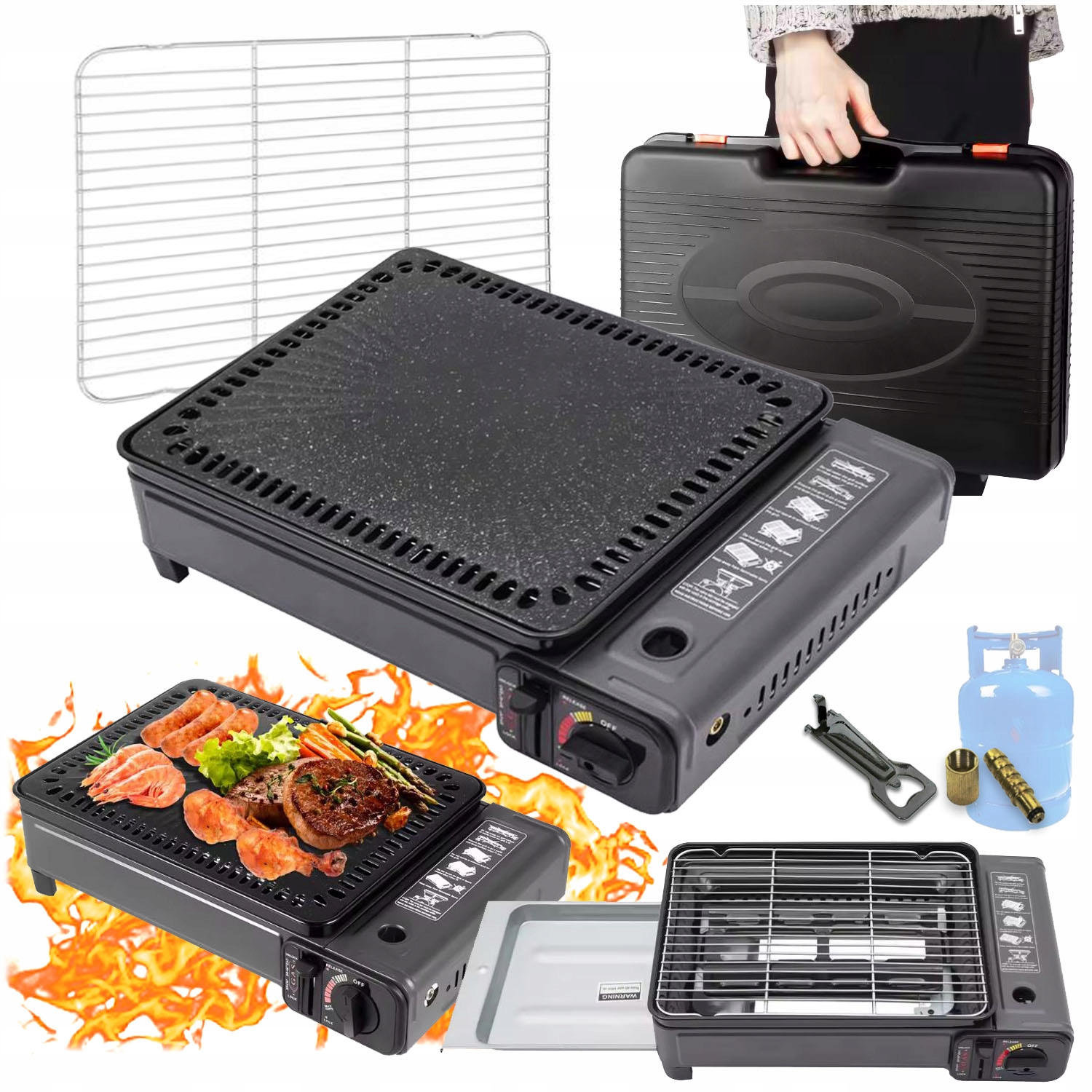 KUCHENKA GAZOWA GRILL KEMPINGOWY PRZENOŚNY WIATROODPORNY ETUI GRILL KEMPING