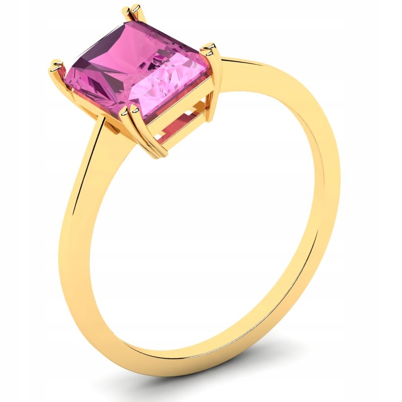 

Pierścionek Złoty Błyszczący Z Różową Cyrkonią