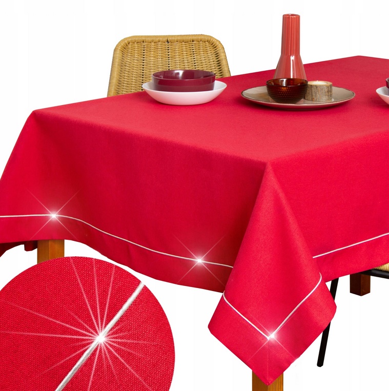Ubrus Na Stůl hladký Červený stříbrný 130X180 skvrnám odolný, elegantní matný