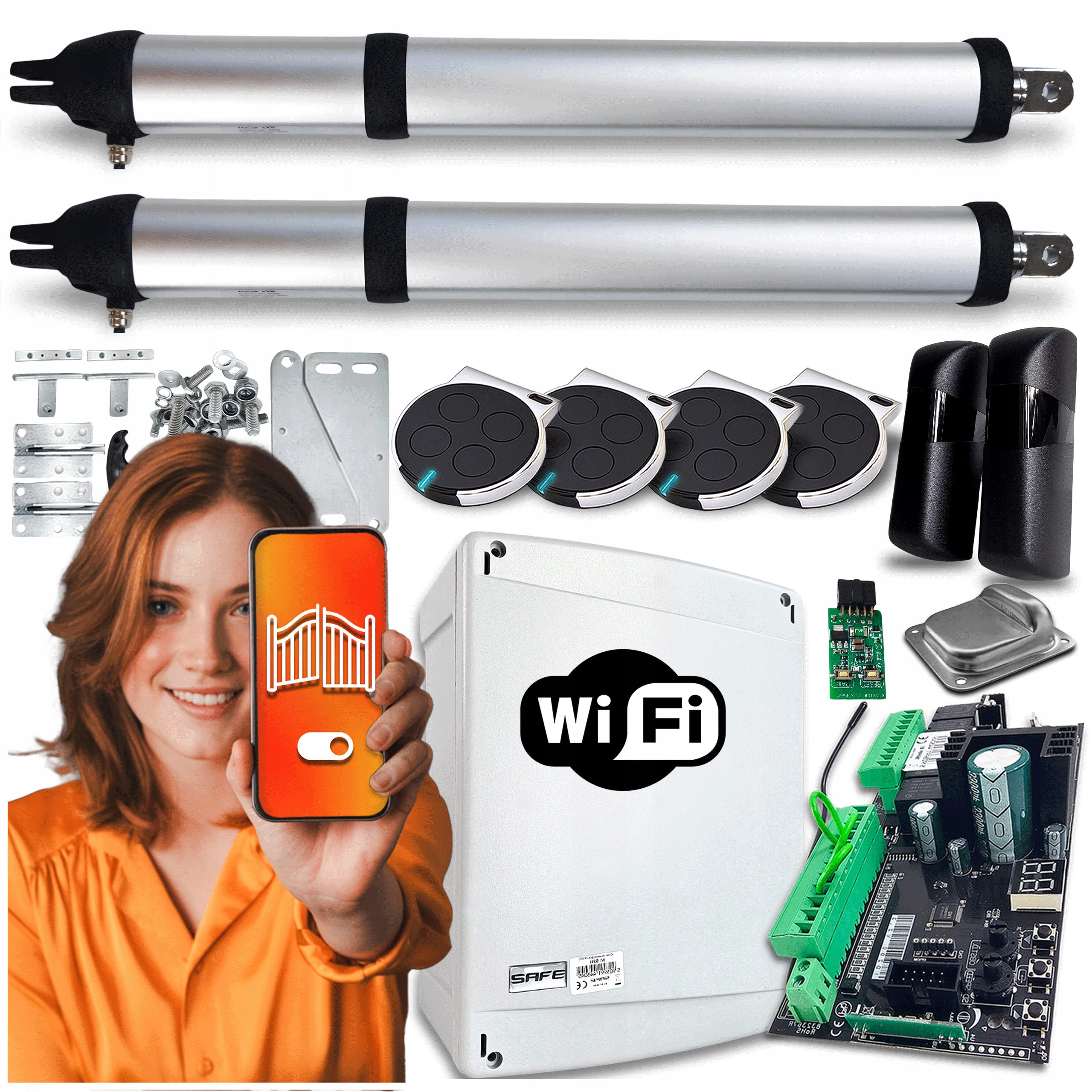 Pohon pro Dvojkřídlovou Bránu 8 m Wifi Tuya 4 x Pilot Fotobuňky Automat