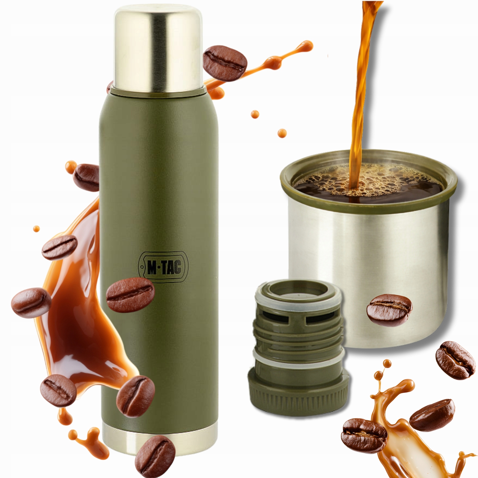 Termos na Kawę Herbarę 1,3l Turystyczny Próżniowy M-Tac Type2 Wojskowy Oliv