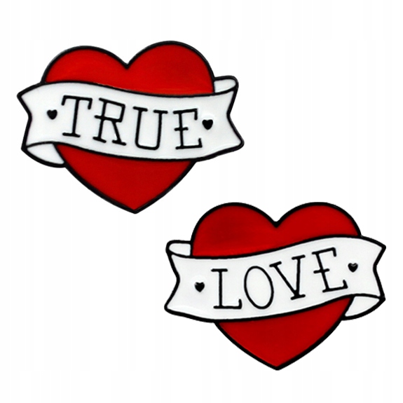 

Pinets 2 przypinki Serca True Love Serduszko Napis